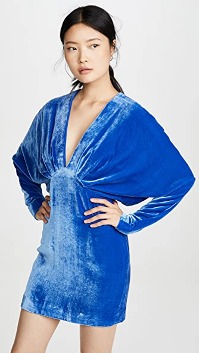 Shop Cushnie Plunging Long Sleeve Blouson Mini Dress In Ultramarine