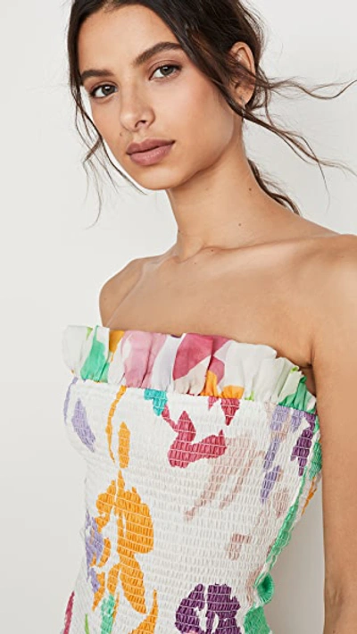 Shop Caroline Constas Lola Smocked Dress In White Multi