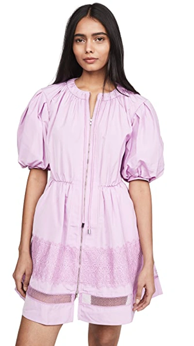 Shop Self-portrait Puff Sleeve Lace Trim Mini Dress In Lilac