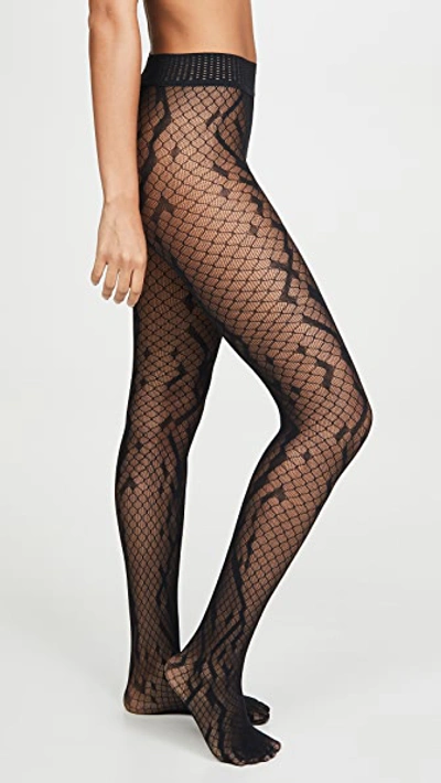 Shop Wolford Crossband Net Tights In Black