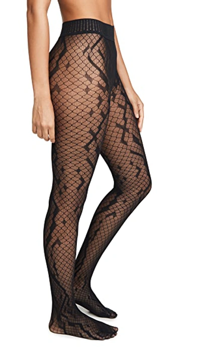 Shop Wolford Crossband Net Tights In Black