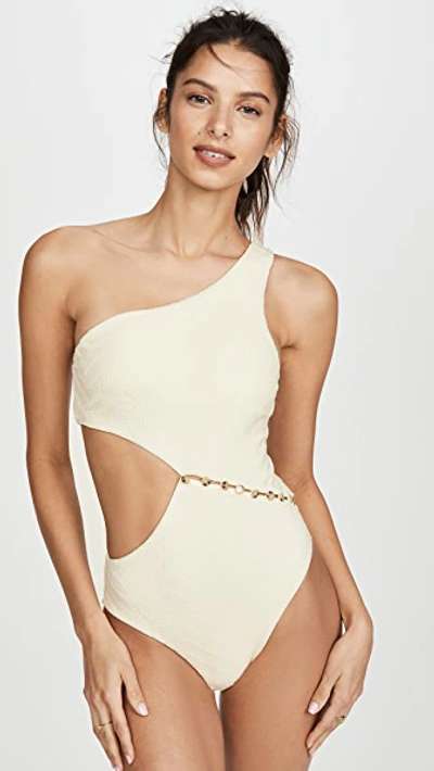 Red Carter Textured Maillot One Piece Swimsuit In Ivory | ModeSens