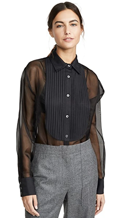 Shop Fleur Du Mal Bib Shirt With Organza Body In Black