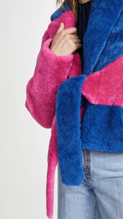 Shop Saks Potts Colorblock Shearling Jacket In Blue/pink
