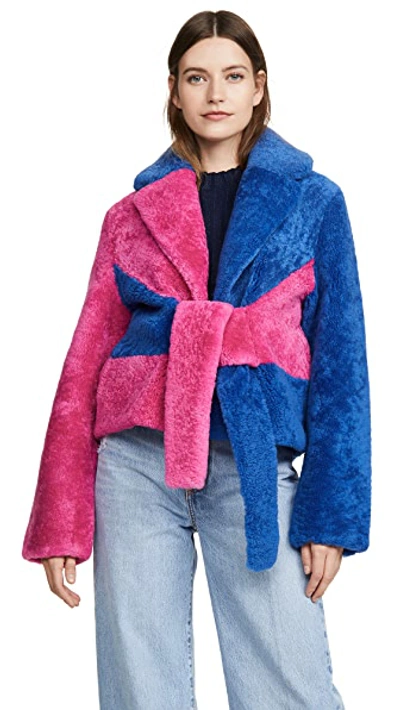 SAKS POTTS COLORBLOCK SHEARLING JACKET 