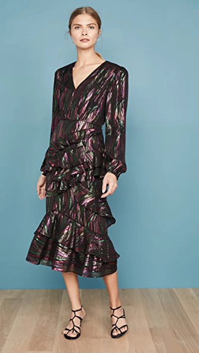 Shop Saloni Alya Dress In Black Rainbow