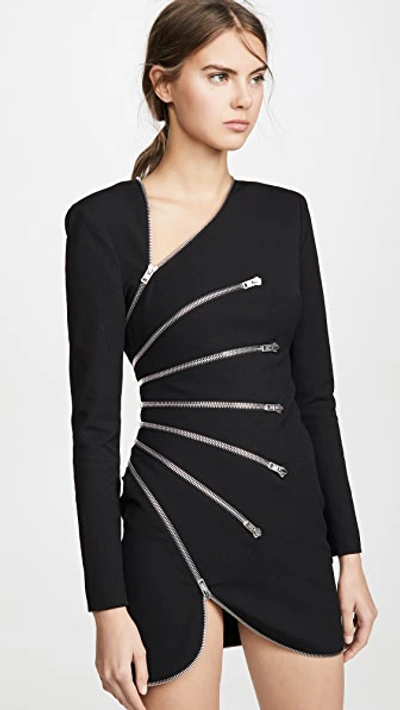 Shop Alexander Wang Long Sleeve Sunburst Zip Dress In Black