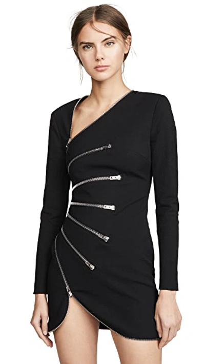 Shop Alexander Wang Long Sleeve Sunburst Zip Dress In Black