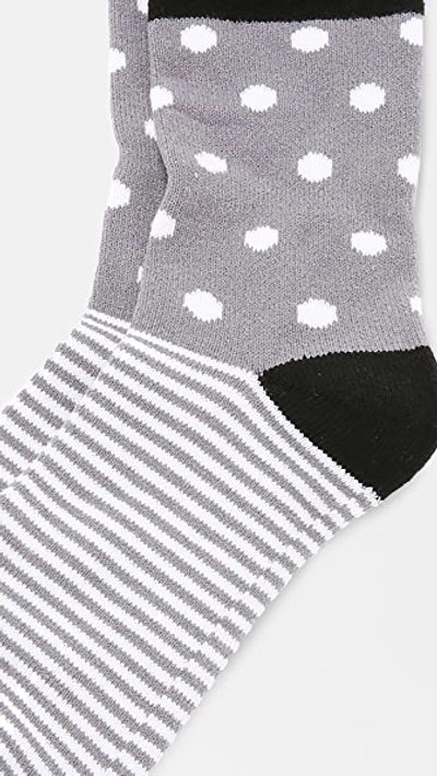 Shop Plush Dot Stripe Rolled Fleece Socks In Charcoal