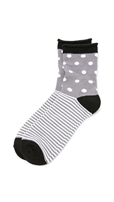 Shop Plush Dot Stripe Rolled Fleece Socks In Charcoal