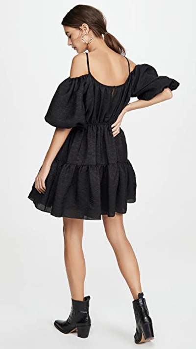 Shop Goen J Balloon Sleeve Gathered Matelassé Mini Dress In Black