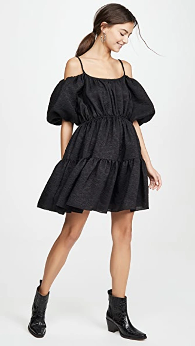 Shop Goen J Balloon Sleeve Gathered Matelassé Mini Dress In Black