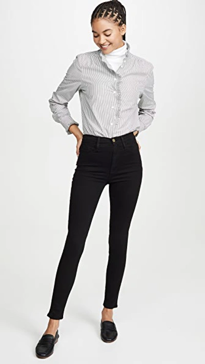 Shop Frame Ali High Rise Sateen Jeans In Noir