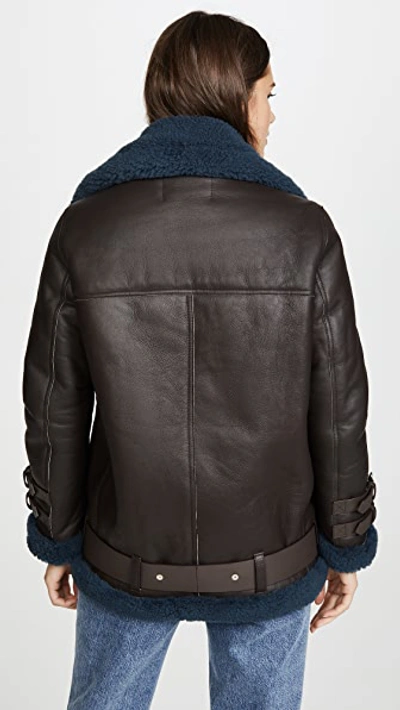 Shop Acne Studios Velocite Leather Outerwear In Dark Brown/teal Blue