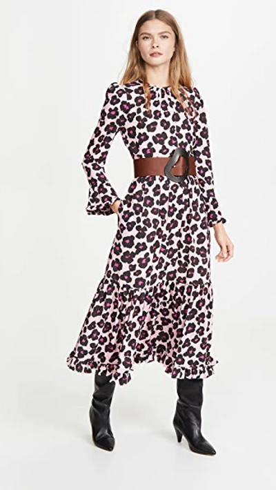 Shop La Doublej Midi Visconti Dress In Flower Leopard Rosa