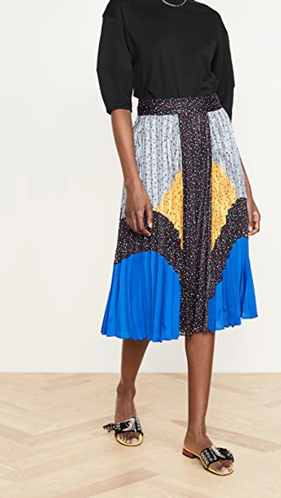 Shop Coach 1941 Mix Pleated Skirt In Black/blue/grey/yellow