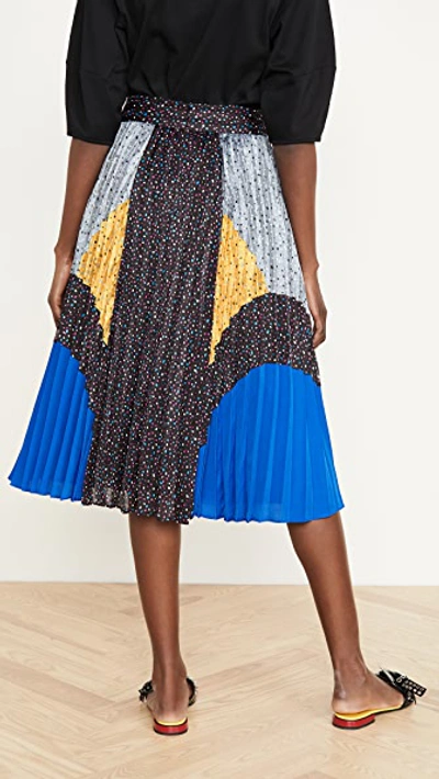 Shop Coach 1941 Mix Pleated Skirt In Black/blue/grey/yellow