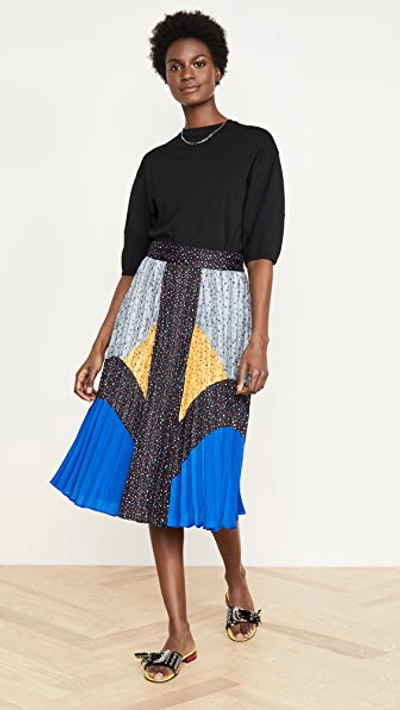 Shop Coach 1941 Mix Pleated Skirt In Black/blue/grey/yellow