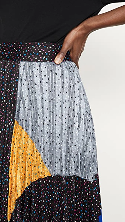 Shop Coach 1941 Mix Pleated Skirt In Black/blue/grey/yellow