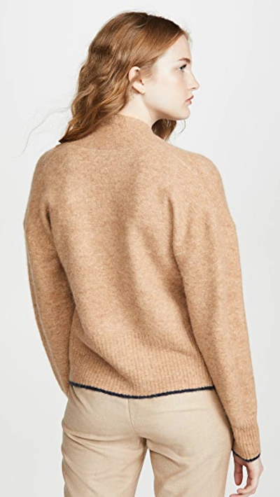 Vince Tipped Merino Wool Alpaca Blend Cardigan In Camel navy