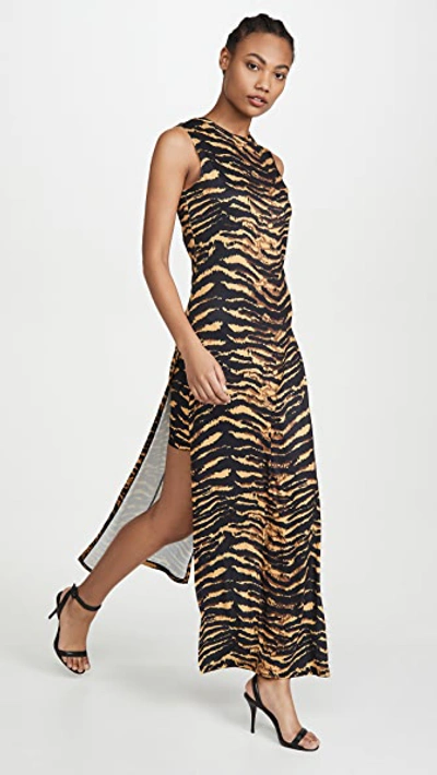 Shop Adam Selman Sport Sleeveless Slit Dress In Tiger