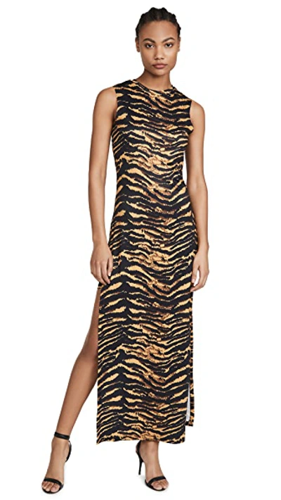 Shop Adam Selman Sport Sleeveless Slit Dress In Tiger