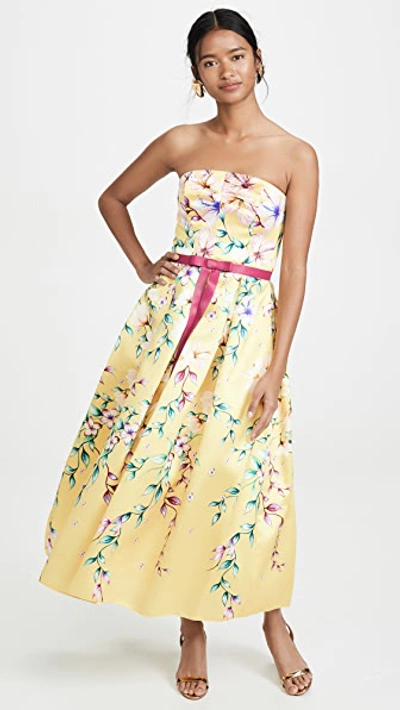 Strapless Printed Corseted Gown