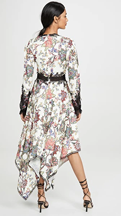 Shop Costarellos V Neck Bishop Sleeve Dress In Multi Off White