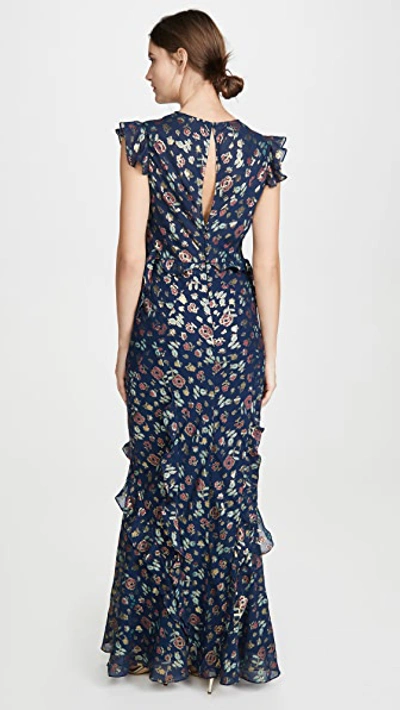 Shop Saloni Tamara B Dress In Shimmer Navy