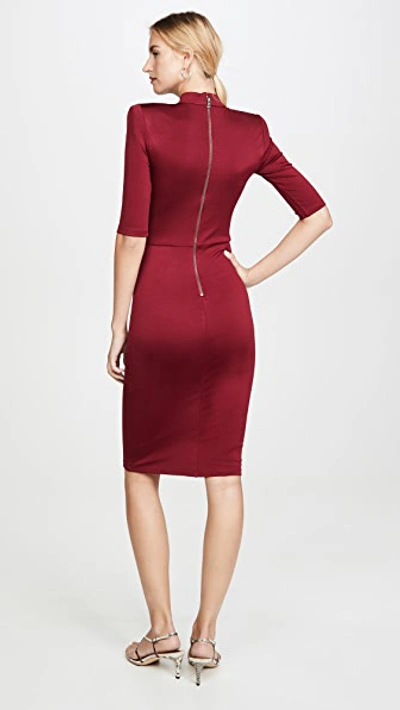 Shop Alice And Olivia Inka Straight Shoulder Mock Neck Slit Mini Dress In Bordeaux