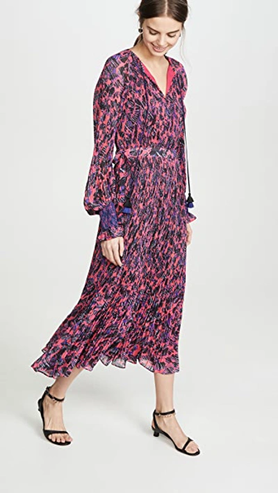 Shop Derek Lam 10 Crosby Nemea Pleated Maxi Dress With Smocking Detail In Vibrant Pink