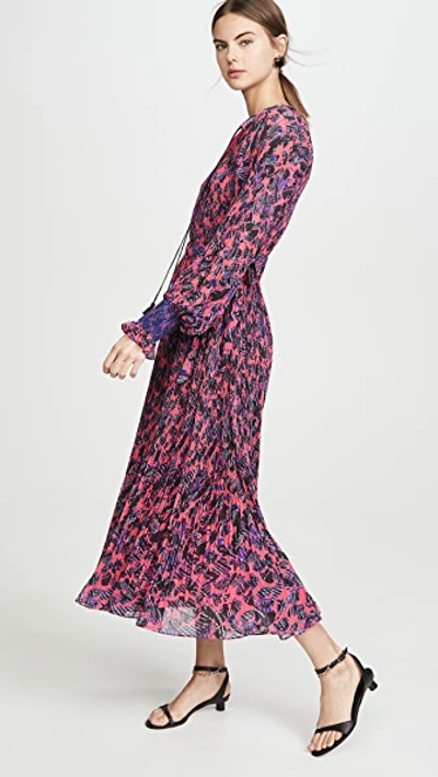 Shop Derek Lam 10 Crosby Nemea Pleated Maxi Dress With Smocking Detail In Vibrant Pink