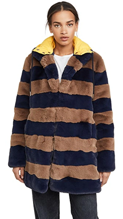 Shop Kule Hooded Blythe Coat In Camel/navy