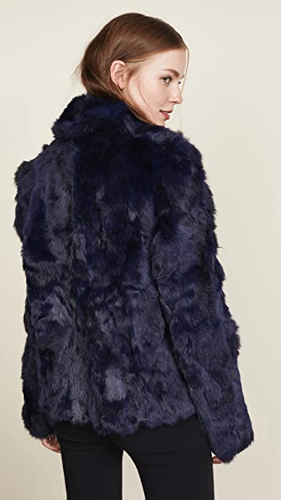 Shop Adrienne Landau Textured Rabbit Pea Coat In Navy