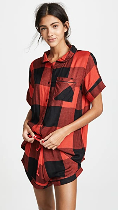 Shop Plush Ultra Soft Woven Pj Set In Red/black Buffalo Plaid