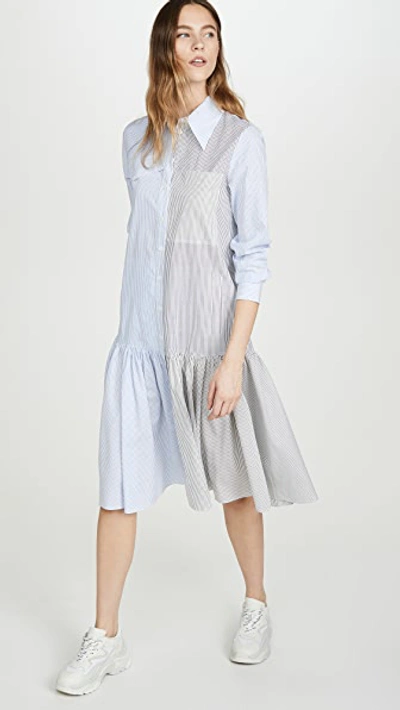 Shop Tibi Colorblock Shirtdress In Blue Multi