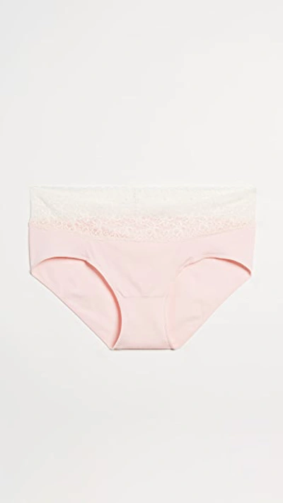 Shop Rosie Pope Seamless Maternity Panties With Lace In Blush/ivory