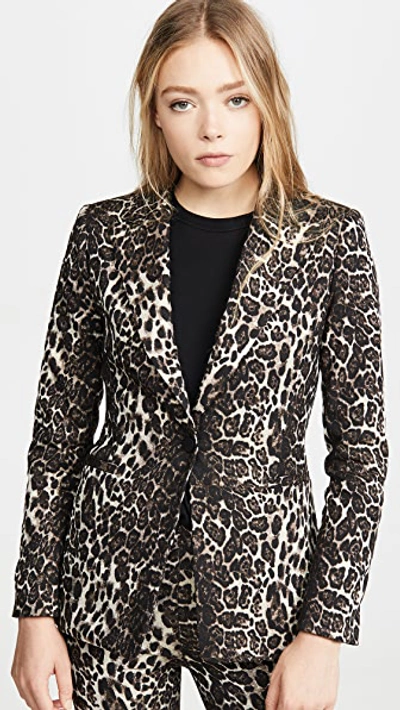 Shop Alice And Olivia Toby Fitted Angled Front Blazer In Brown Multi