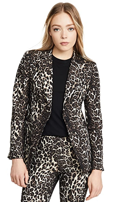 Shop Alice And Olivia Toby Fitted Angled Front Blazer In Brown Multi