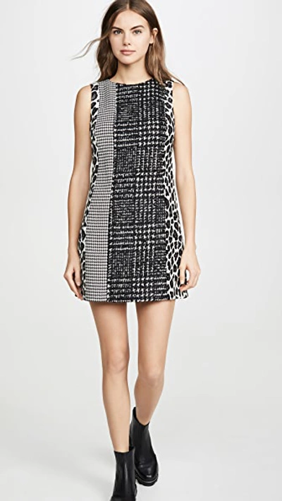 Shop Alice And Olivia Clyde Patchwork Shift Dress In Black/white Combo