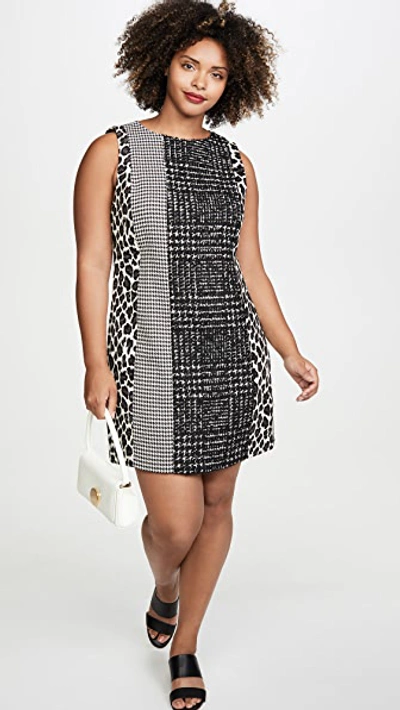 Shop Alice And Olivia Clyde Patchwork Shift Dress In Black/white Combo