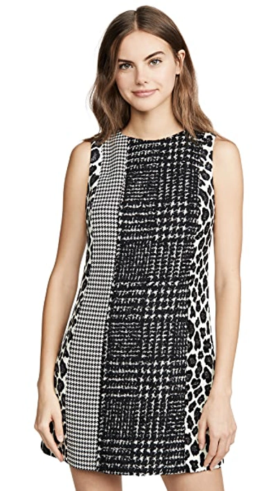 Shop Alice And Olivia Clyde Patchwork Shift Dress In Black/white Combo