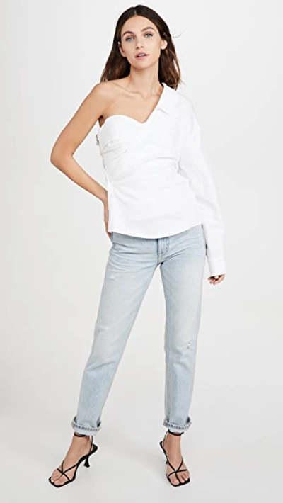 Shop Rta Chiara Asymmetric Corset Shirt In White