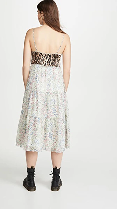 Shop R13 Midi Tiered Slip Dress In Ecru Floral With Leopard