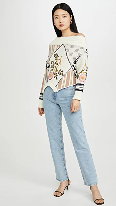 Shop Monse Upside Down Floral Intarsia Patch Sweater In Linen Multi