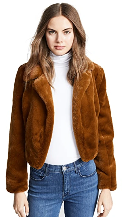 Shop Blank Denim Cropped Faux Fur Jacket Milk Chocolate