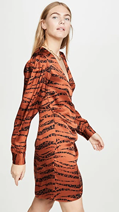 Anine Bing Penelope Printed Silk-satin Wrap Mini Dress In Brick | ModeSens