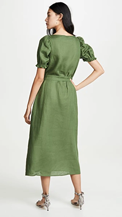 Shop Sleeper Brigitte Linen Midi Dress In Green