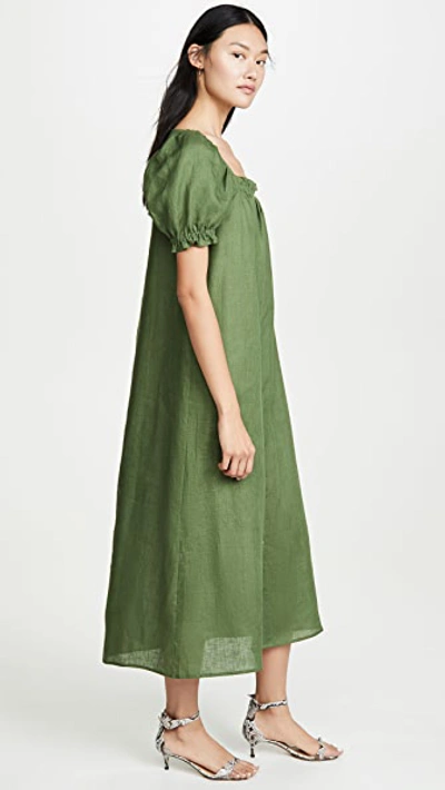 Shop Sleeper Brigitte Linen Midi Dress In Green