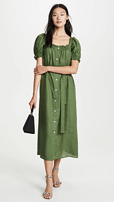 Shop Sleeper Brigitte Linen Midi Dress In Green